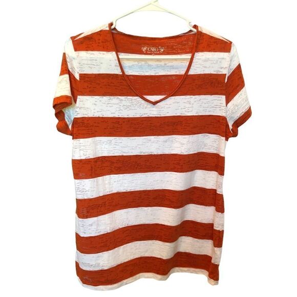 Cato V neck short sleeve Tee Large burnt orange and white Excellent condition - Picture 1 of 7